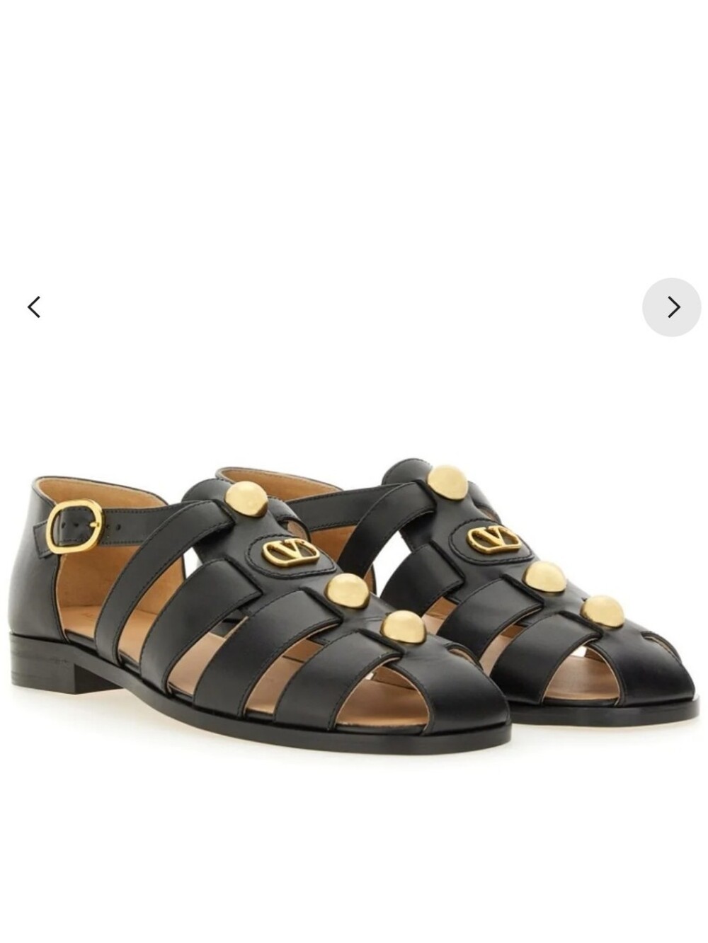 Valentino Garavani VLogo Black Leather Fisherman Sandals with Gold Emblems